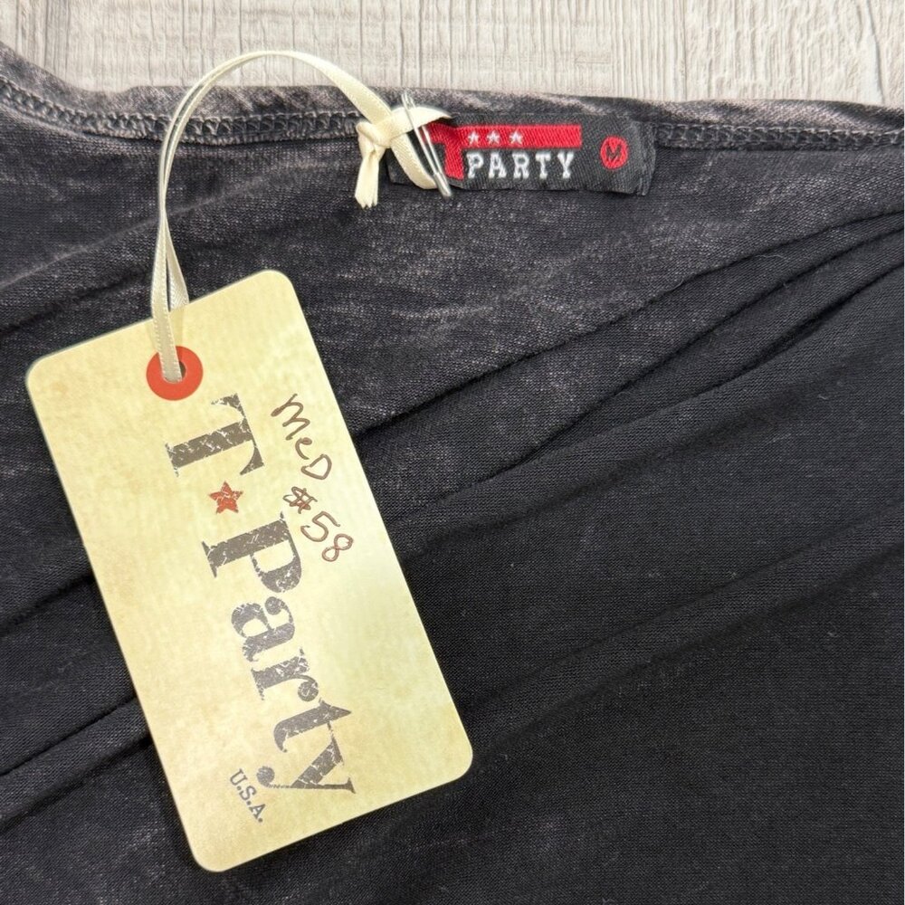 T Party Womens Size M Open Front Cardigan Fringe Washed Black Long Sleeve NEW - Picture 4 of 7